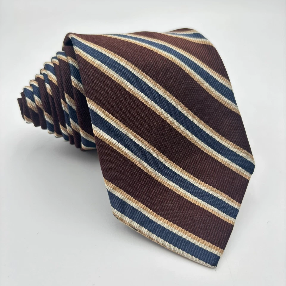 VTG Kenneth Gordon Toggery Shop Silk Tie Necktie Brown Blue Regimental Repp 54x3 - Image 1 of 4
