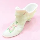 Fenton White Satin Glass Shoe Slipper Hand Painted Cabbage Rose Signed As Is