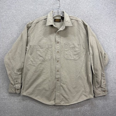 Vintage Eddie Bauer Shirt Mens XL Beige Chamois Heavy Flannel Cabin Rugged USA