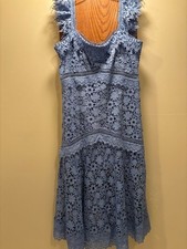 ASOS DESIGN Premium Lace Dress with Ruffle Detail in Blue - Size 14