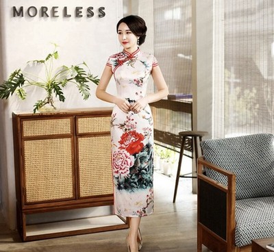 Wow!Mulberry Silk double stitch qipao; dress; Chinese cheongsam; US xs s m； Silk