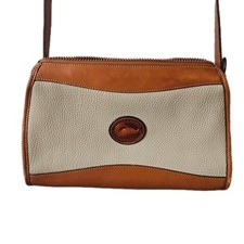 Vtg Dooney  Bourke R19 Classic Zip Top Crossbody Bag Dark Taupe/British Tan