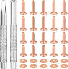 20Pack Copper Rivets and Burrs 14mm and 19mm with 2Pcs Punch Rivet Tool for Be
