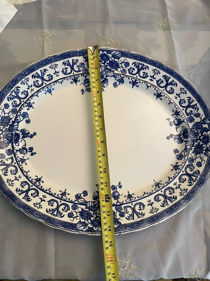 "Antiguo plato grande para servir Keeling & Co (K & Co) patrón Oxford 18" x 14""" Foto 3 de 4