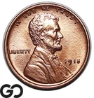 1915 Lincoln Cent Wheat Penny, Scarce in RED High MS, Sharp Gem BU++RD