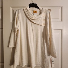 Ruby Rd Cowl Neck WIth Buttons Shirt Women 1X - 3/4 sleeve ivory  NWT 
