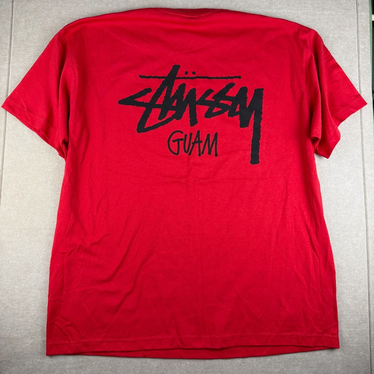 Y2K Stussy Guam Shirt Mens 2XL Red Logo Streetwear Skate Graphic 