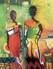 Original Acrylic painting on rolled canvas signed. Unframed. Size: 33”X44”