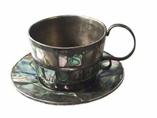 Beautiful Alpaca Mexico Abalone Cup & Saucer - Espresso Demitasse Coffee Tea