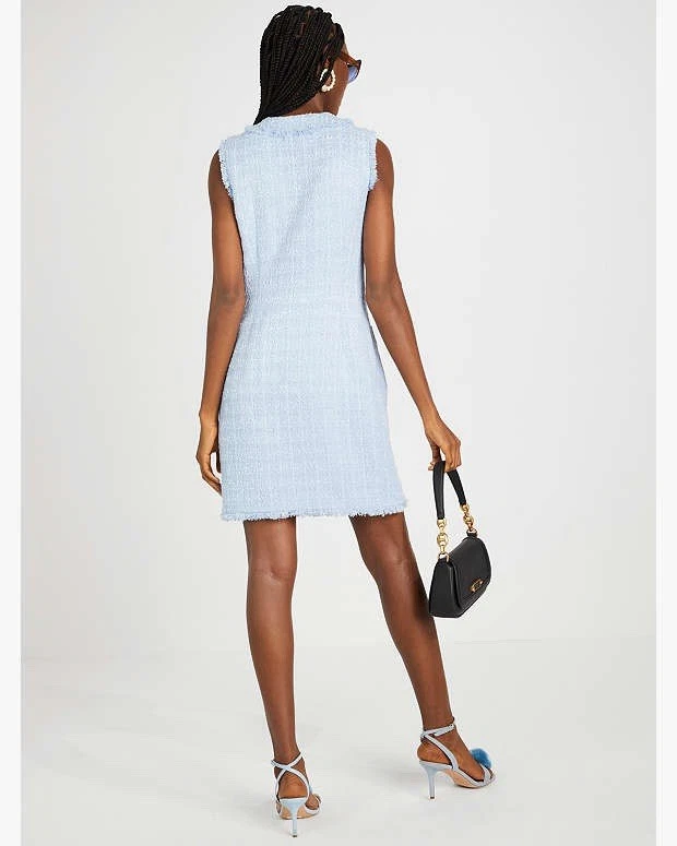 Abito a tubino Kate Spade in tweed nuovo con etichette ortensia pallida taglia 4 bottoni finta perla