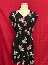 Xhilaration Dress Womens Size Medium Black Floral Mini Tie Back NWT