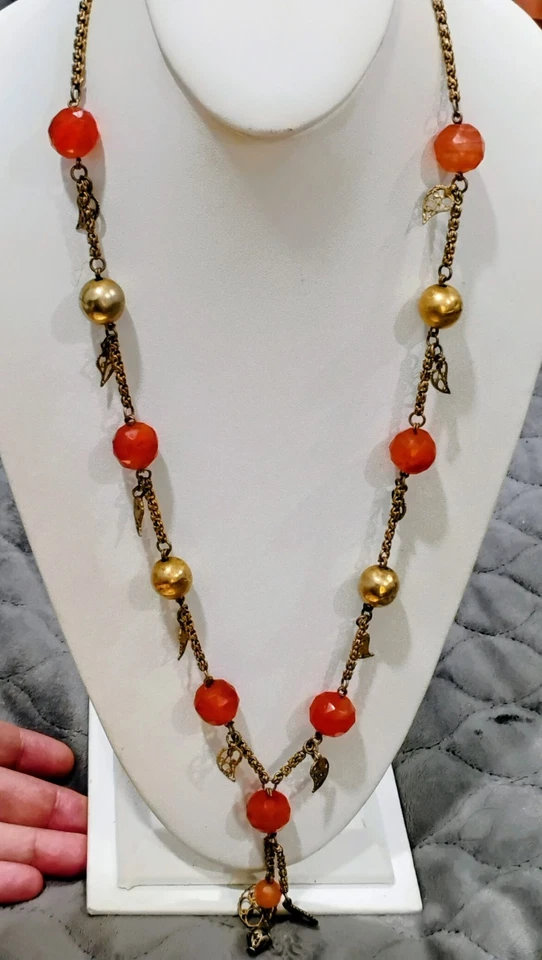 Antique Chinese Tibetan Carnelian And Brass Lariat Hook Necklace - Image 2 of 4