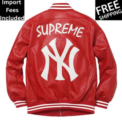 supreme New York Yankees ジャケット Supreme New York Yankees Kanji Leather Varsity Jacket Red