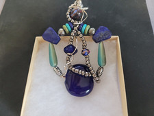 Beautiful One of a KIND Large Pendant multi stones Lapis,Turquoise & Glass beads