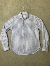 Emanuel Berg Dress Shirt Men  s M Blue Check Modern Fit Corpcore Lightweight