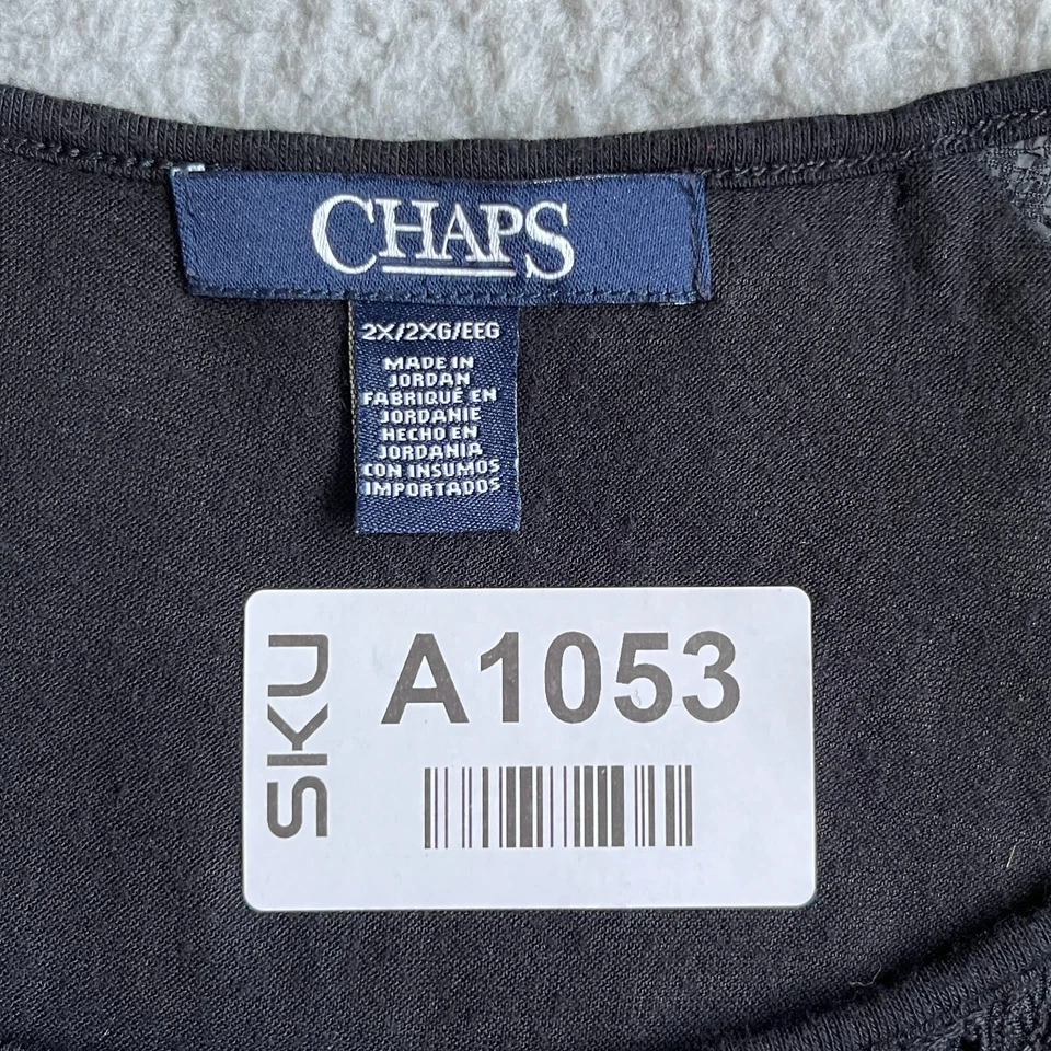 Блузка женская Chaps размер 2X черная вязаная крючком круглый вырез короткий рукав с подкладкой карьерная - Изображение 2 из 4