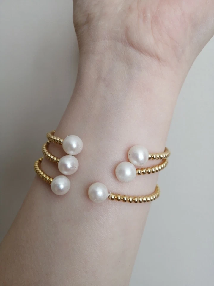 ¡¡Oferta loca!! ¡¡Brazalete a presión de oro macizo de 18 quilates y perlas genuinas!! ¡¡¡De por vida!!!! Foto 4 de 4