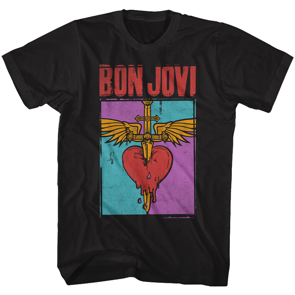Bon Jovi Colorful Distressed Band Logo Black T-shirt | eBay