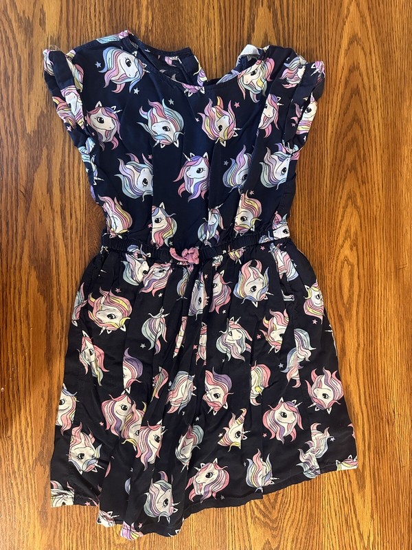 H&M Girls Youth Short Sleeve Unicorn Dress Pockets Size 8-9 School Summer Spring