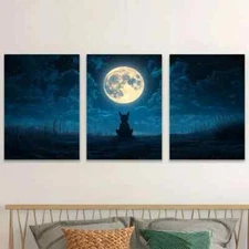 3pcs Chupacabra Under Full Moon Perfect Wall Art Canvas Framed 50x70cm