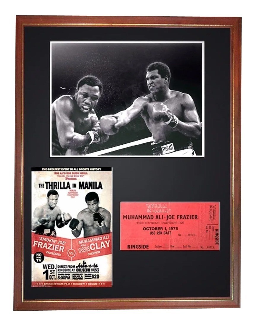 Muhammad Ali vs Joe Frazier 1975 FRAMED 17x13 Photo Ticket