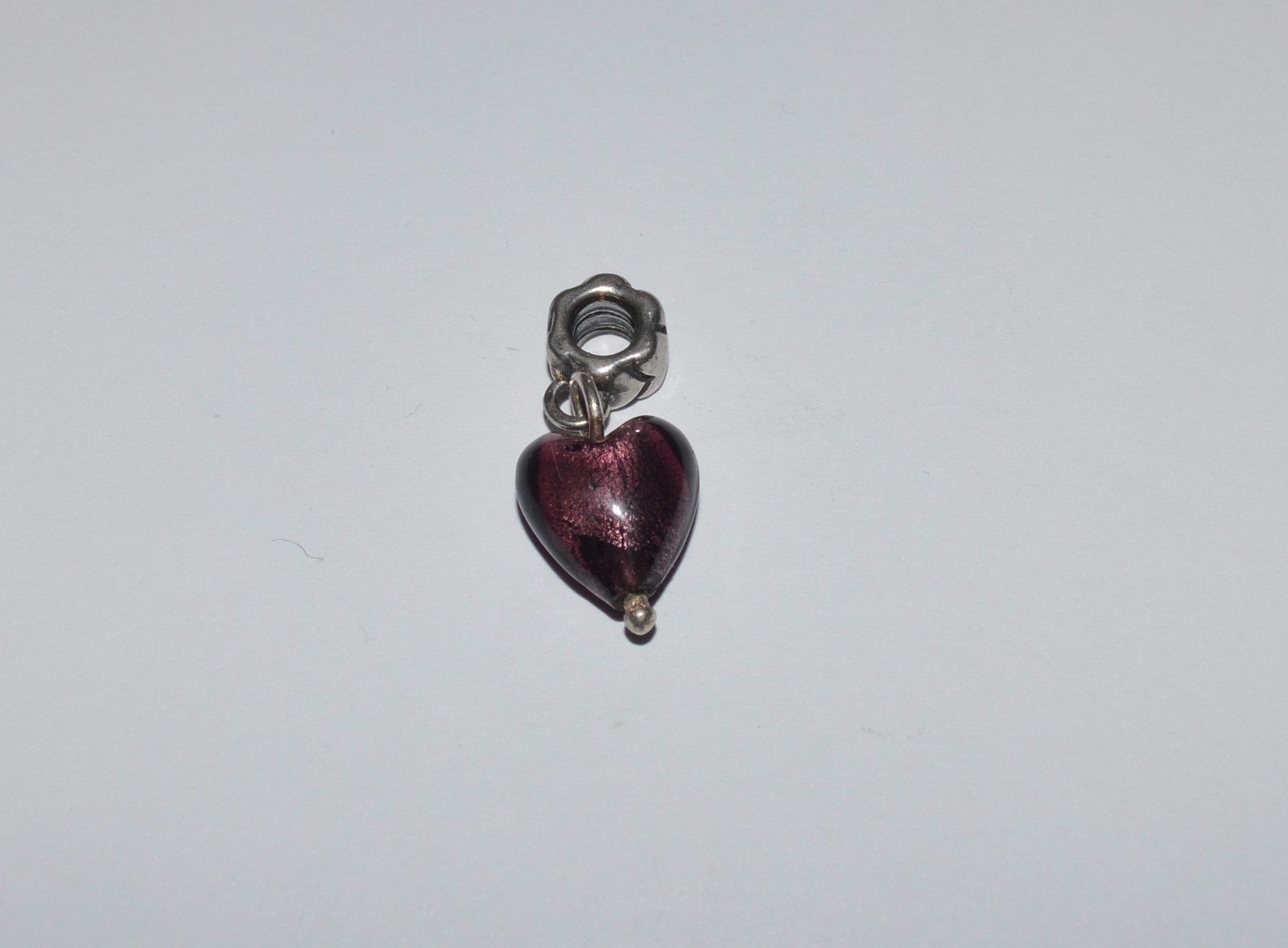 BACIO ITALY STERLING SILVER AND PURPLE PLUM MURANO GLASS HEART CHARM eBay