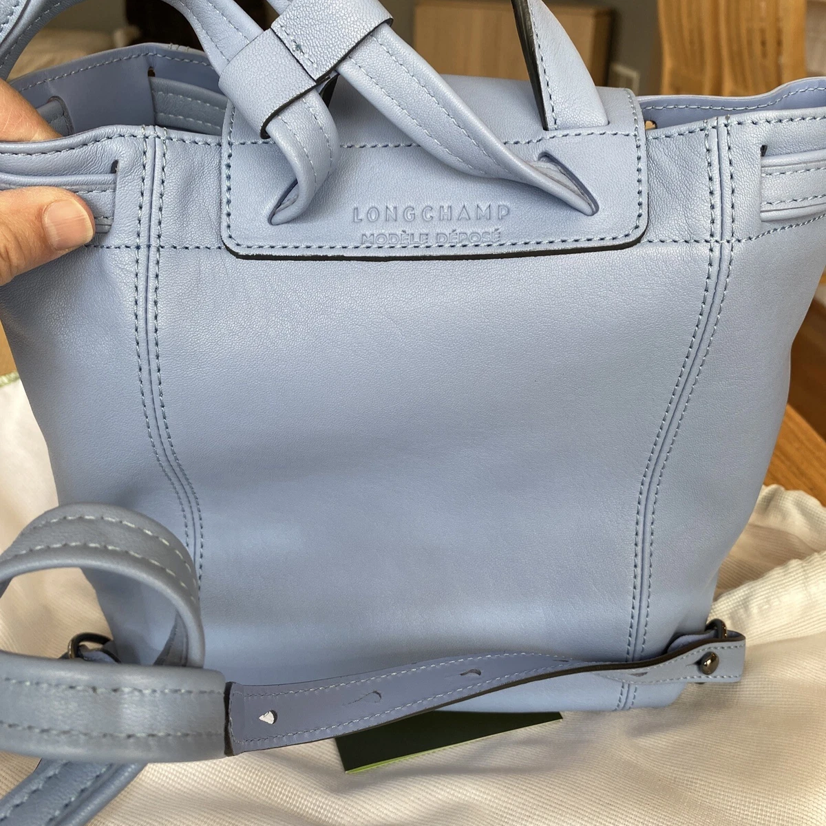 Pliage leather backpack Longchamp Blue in Leather - 31378734