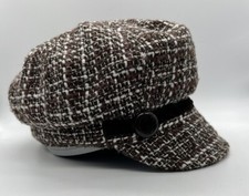 Nine West Brown  Cream Tweed Newsboy Cadet Cap Hat Polyester/Wool Blend