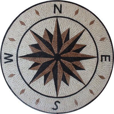 Round Medallion Nautical Tan Colors Marble Mosaic
