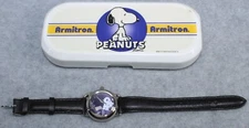 Armitron PEANUTS Musical SNOOPY Ladies Watch. Silver w/ Black Band