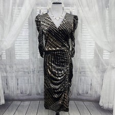 Eliza J Size 10 Black Brown Dress V-Neck Sleeve Ruched Velvet Pencil Formal B43