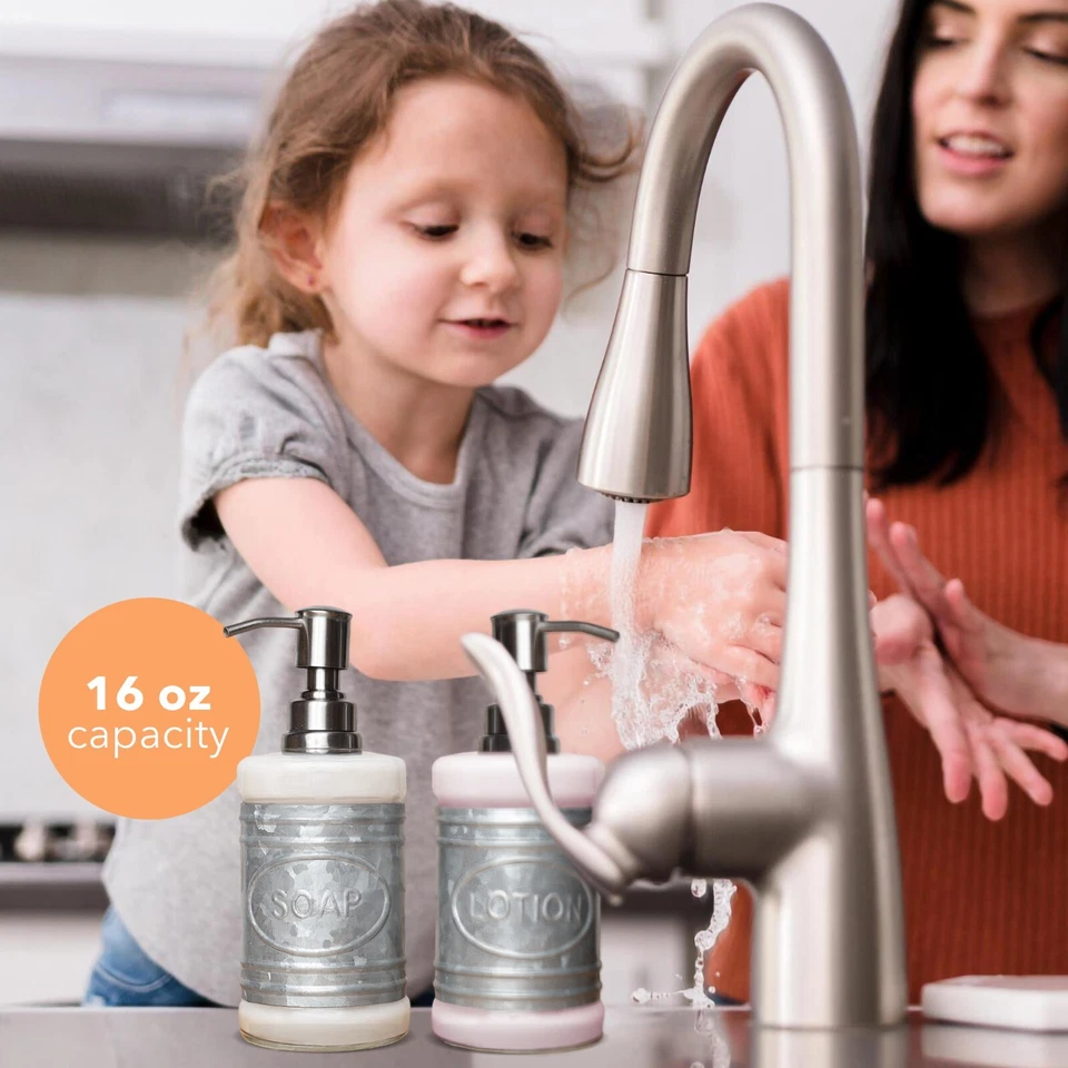 Juego dispensador de vidrio y jabón galvanizado Autumn Alley - Baño de granja Foto 2 de 4