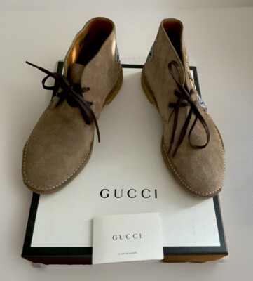 GUCCI New Moreau Embroidered Suede Chukka Boots MEN s Size 6 1/2