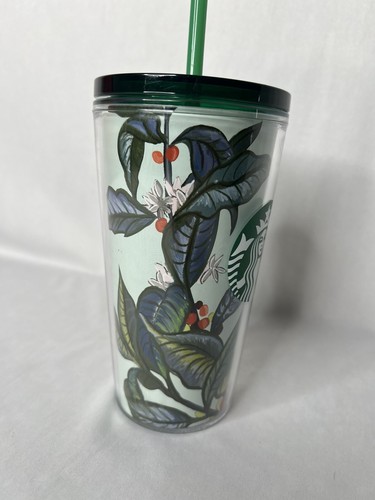 Starbucks Pale Green Green/Blue Leaves White Flower & Red Berries 16 oz. Tumbler - Picture 7 of 12