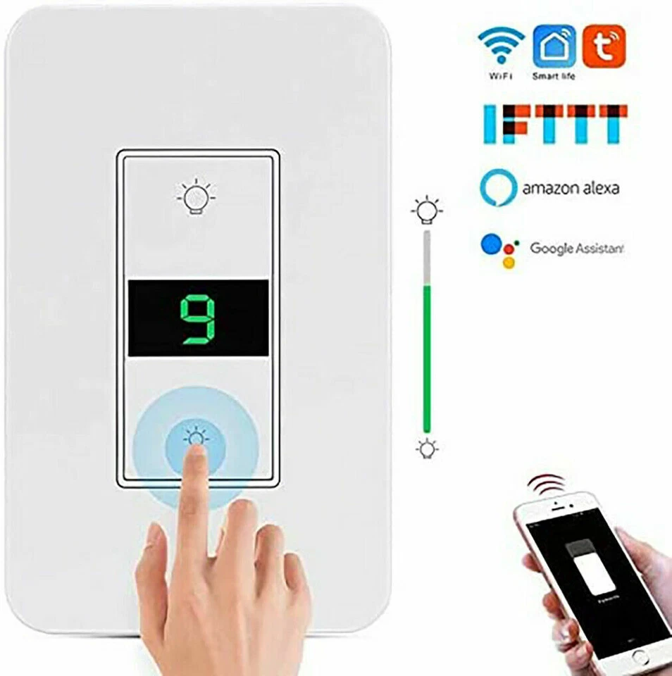 2 Gang Smart Dimmer Light Switch WiFi Remote Control for Alexa Google Home USA - Image 3 of 4