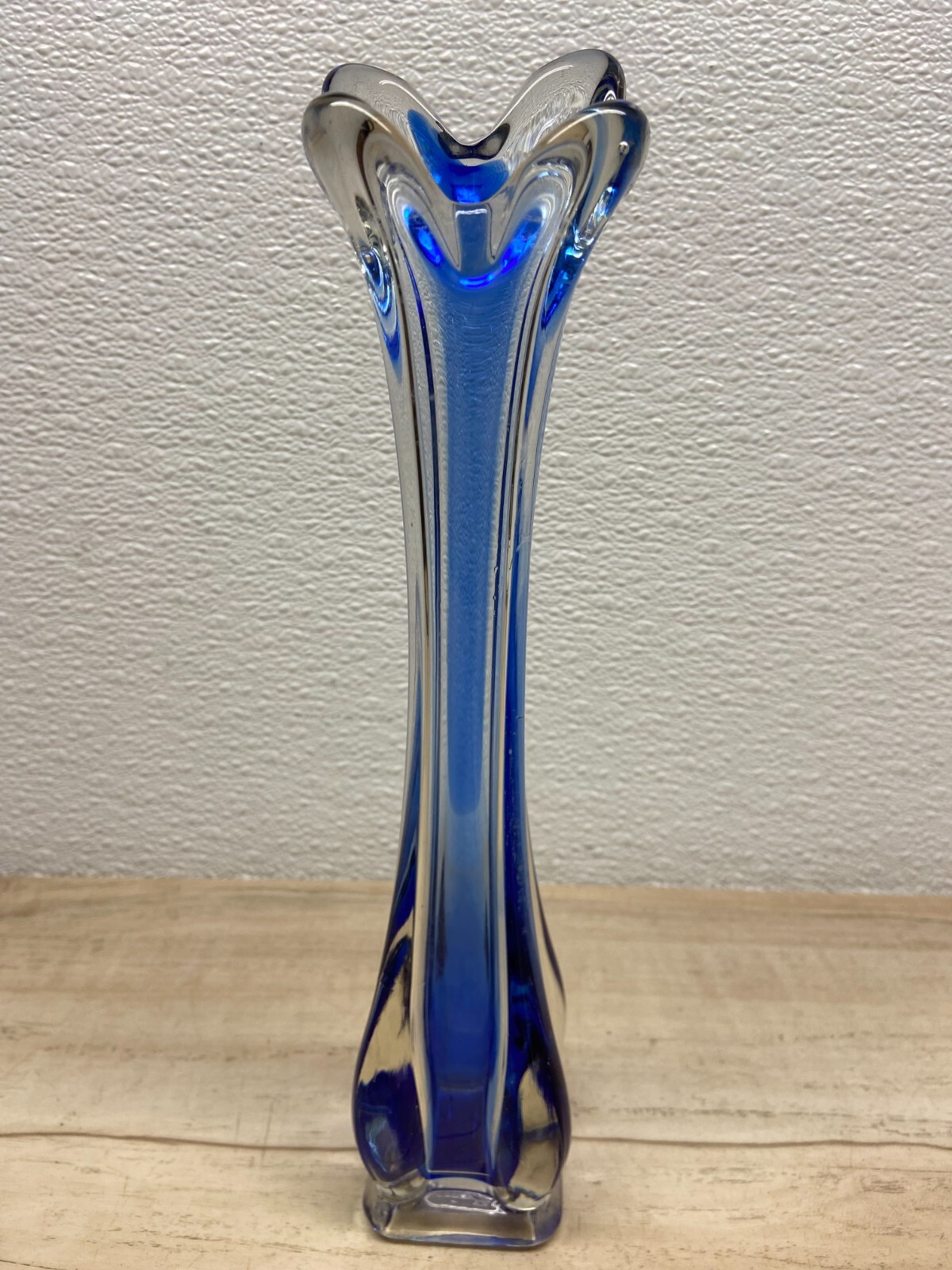 Vtg Swung Cobalt Blue And Clear Glass Vase