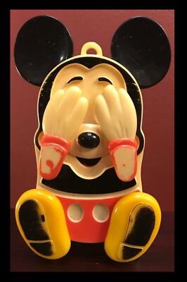 VINTAGE ILLCO MICKEY MOUSE PEEK-A-BOO WIND-UP TOY PLAYS 