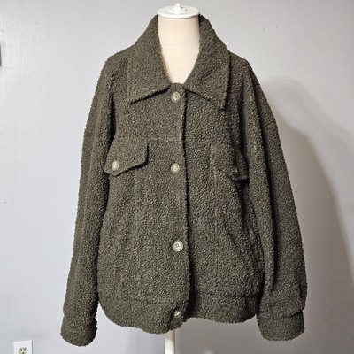 Nwt Noize Miley Olive Faux Sherpa Oversized Cropped Jacket/Coat XXL 