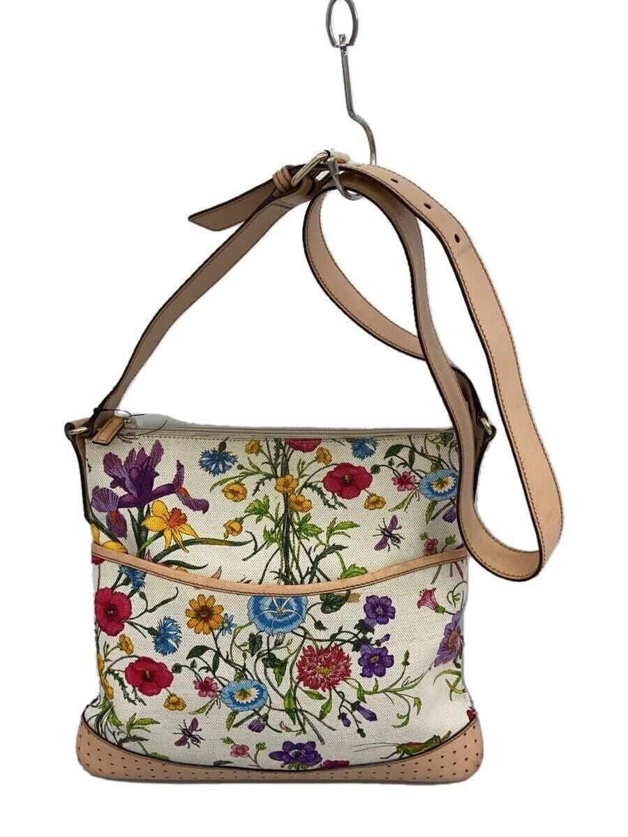 GUCCI shoulder bag floral canvas Cream pattern 145857 Used