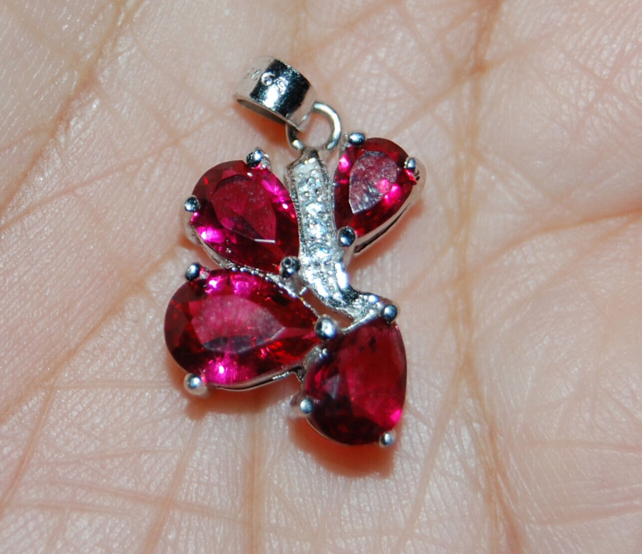 Sterling Silver Solid 925 Pendant Pink Ruby Zirco… - image 1
