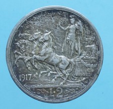 VITTORIO EMANUELE III 2 LIRE 1917 QUADRIGA BRIOSA MONETE DA COLLEZIONE ARGENTO