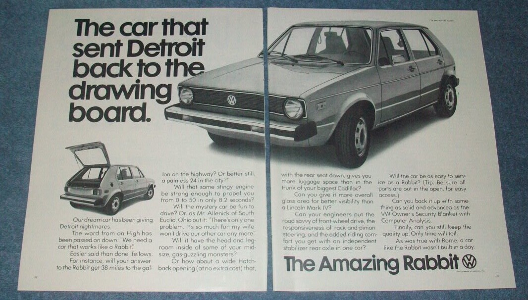 1976 Volkswagen Rabbit Vintage 2pg Ad 
