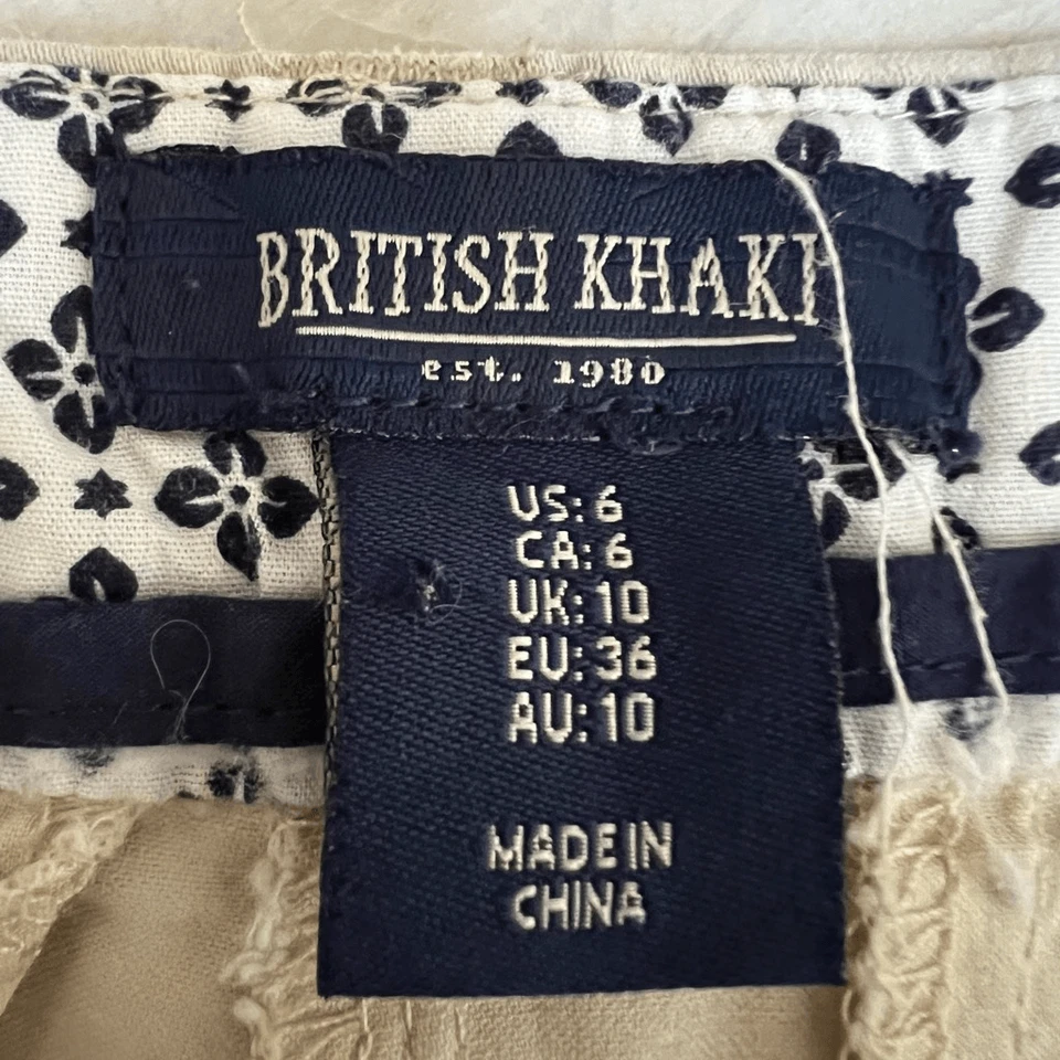 British Khaki Nautical Shorts tan Size 6 sailboat pattern cotton stretch - Image 3 of 4