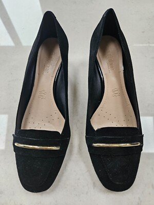 M&S Footglove Wider Fit Black Suede Wedge Heel Shoes Size