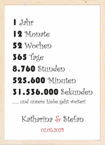 Jahrestag Hochzeitstag Geschenk 1 Jahr Geschenkidee für Paare Mann Frau DIN A4