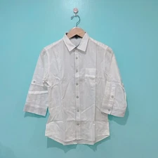 Michel Klein 💎 Men’s white button up 3/4 & short sleeve shirt 🌸