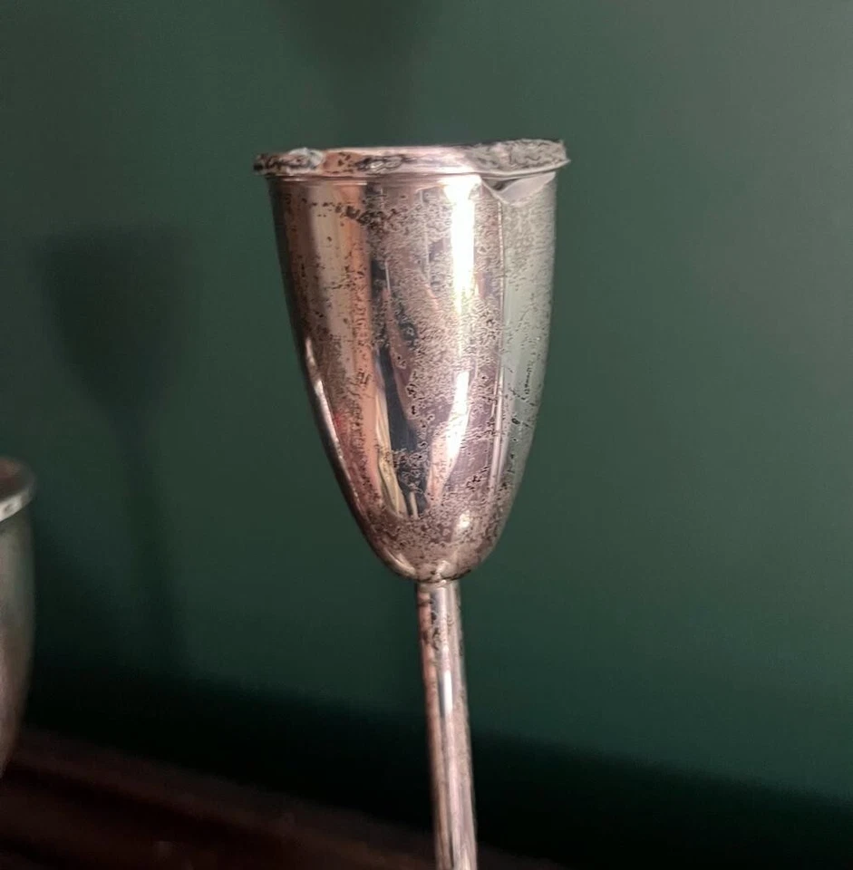 Juego de 3 candelabros cónicos modernos enchapados en plata de mediados de siglo elegantes Foto 4 de 4