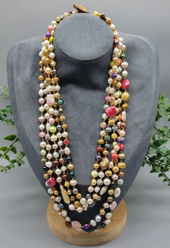 Пресноводный цветной барокко узловатый жемчуг 5 нитей слоистый пасхальное ожерелье N1B