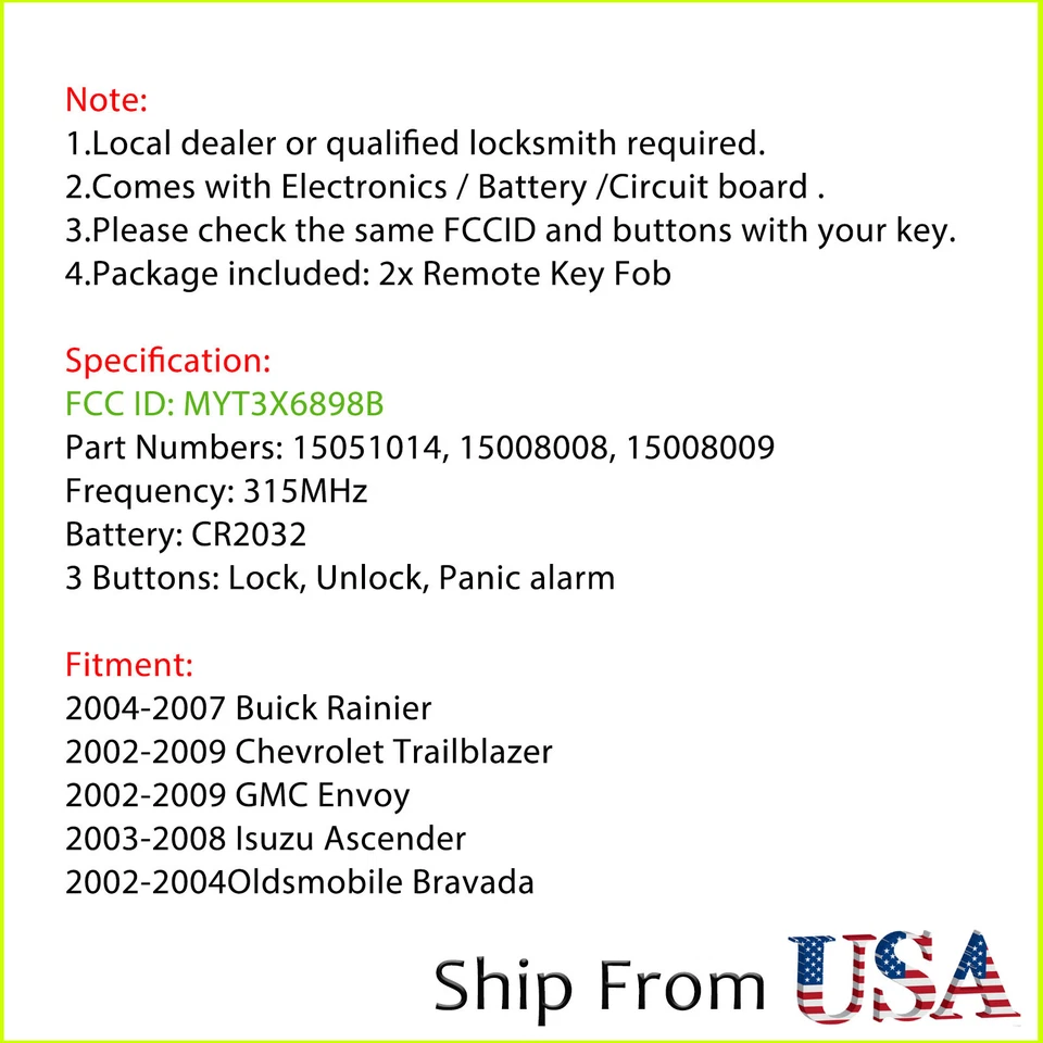 2 para 2002 2003 2004 2005 2006 2007 2008 2009 GMC Envoy mando a distancia llavero Foto 2 de 4