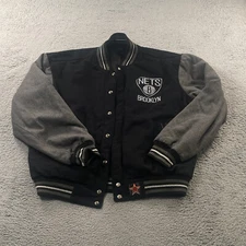 Brooklyn Nets Varsity Jacket Men Large Jeff Hamilton Wool Reversible Bubble Logo